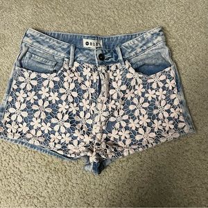 Roxy Floral High Waist Denim Shorts